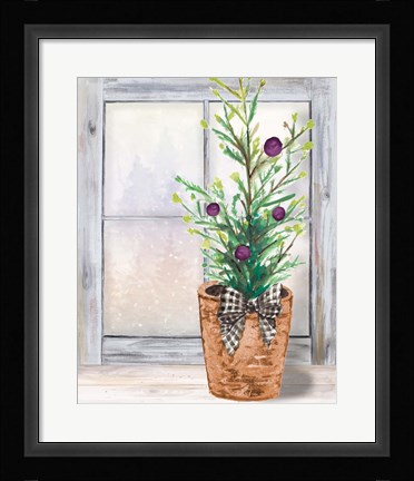 Framed Christmas Fir on Window Print