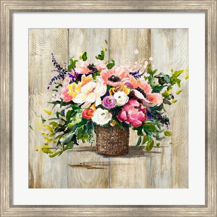 Framed Basket with Flowers Print