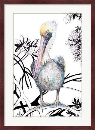 Framed Pelican on Branch I Print