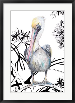 Framed Pelican on Branch I Print