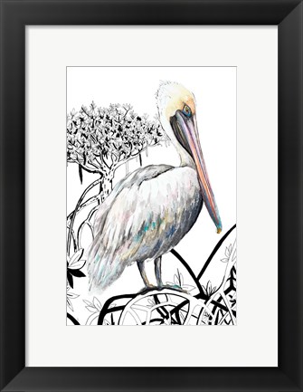 Framed Pelican on Branch II Print