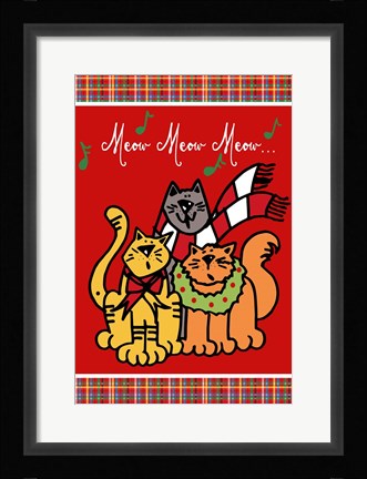 Framed Christmas Cat Jingles on Red Plaid Print