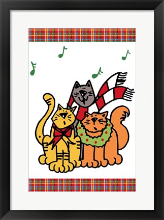 Framed Christmas Cat Jingles on Plaid Print