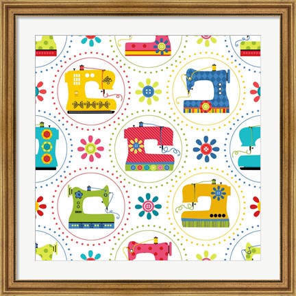 Framed Sew Excited Sewing Machine Circles Print