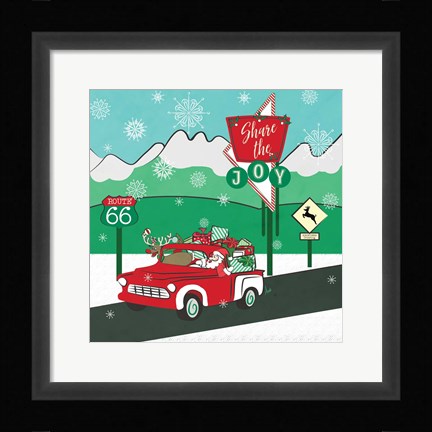 Framed Retro Santa Driving I Print