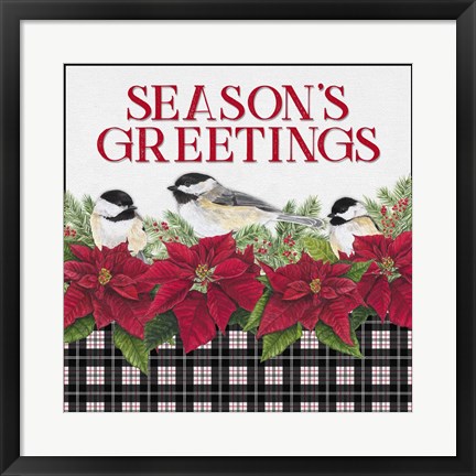 Framed Chickadee Christmas Red IV Seasons Greetings Print