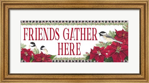 Framed Chickadee Christmas Red - Friends Gather horizontal Print