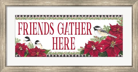 Framed Chickadee Christmas Red - Friends Gather horizontal Print