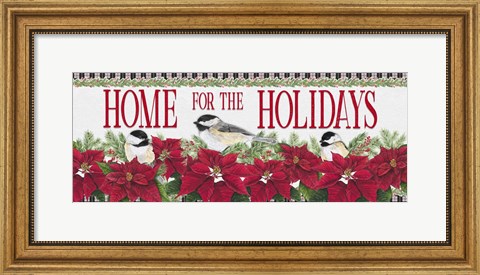 Framed Chickadee Christmas Red - Home for the Holidays horizontal Print