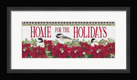 Framed Chickadee Christmas Red - Home for the Holidays horizontal Print