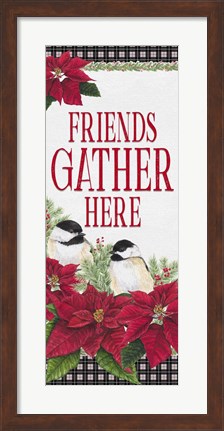 Framed Chickadee Christmas Red - Friends Gather vertical Print