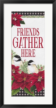 Framed Chickadee Christmas Red - Friends Gather vertical Print