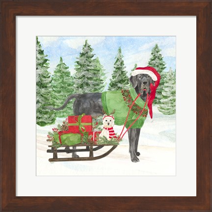 Framed Dog Days of Christmas II Sled with Gifts Print