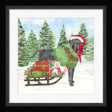 Framed Dog Days of Christmas II Sled with Gifts Print