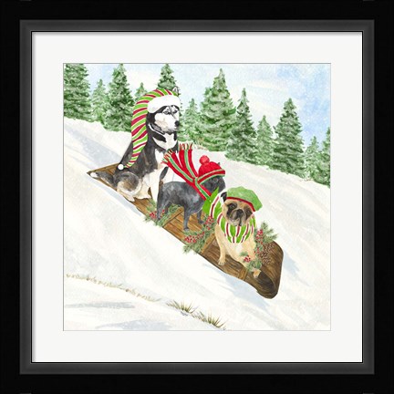 Framed Dog Days of Christmas III Sledding Print