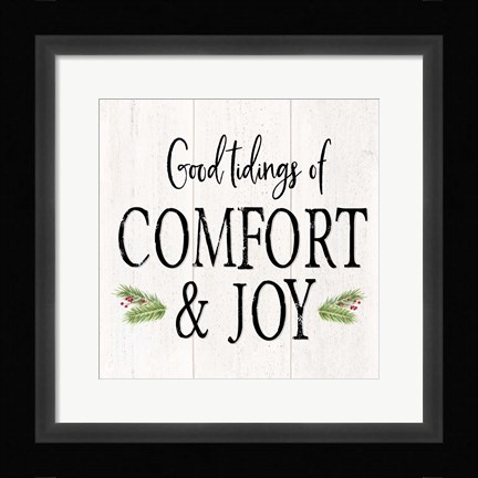 Framed Peaceful Christmas II Comfort and Joy black text Print