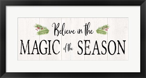 Framed Peaceful Christmas - Magic of the Season horiz black text Print