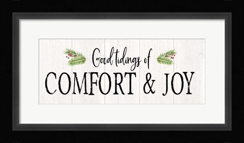 Framed Peaceful Christmas - Comfort and Joy horiz black text Print