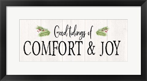 Framed Peaceful Christmas - Comfort and Joy horiz black text Print