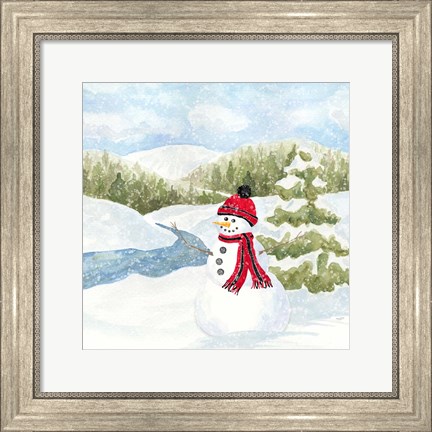 Framed Snowman Wonderland III Stream Scene Print