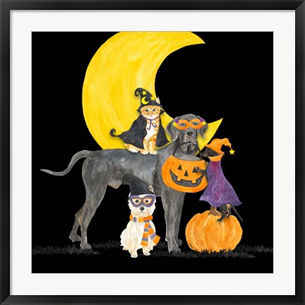 Framed Fright Night Friends II Dog with Pumpkin Print