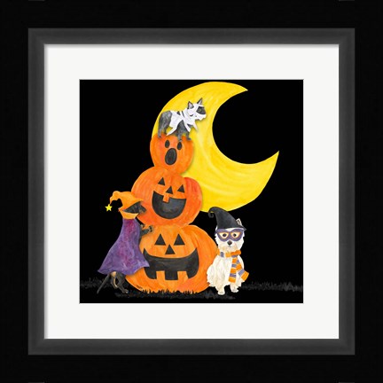 Framed Fright Night Friends IV Pumpkin Stack Print
