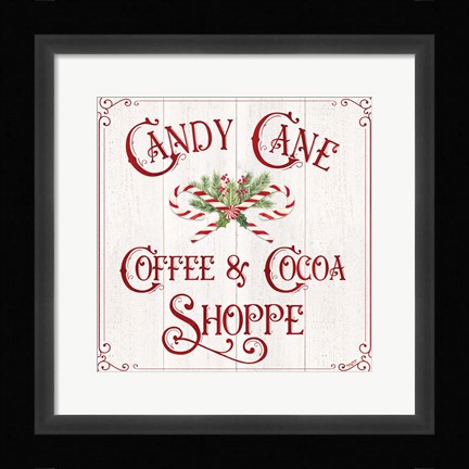 Framed Vintage Christmas Signs I-Candy Cane Coffee Print