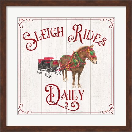 Framed Vintage Christmas Signs V-Sleigh Rides Print