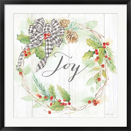 Framed Holiday Gingham Wreath II Print