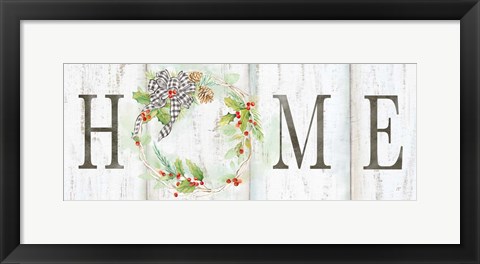 Framed Holiday Gingham Wreath panel I Print