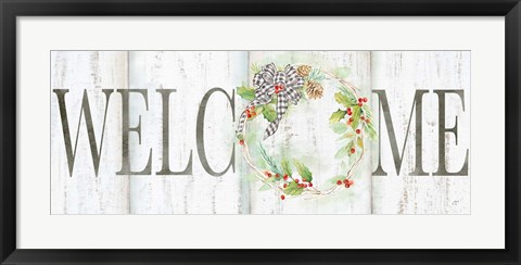 Framed Holiday Gingham Wreath panel II Print