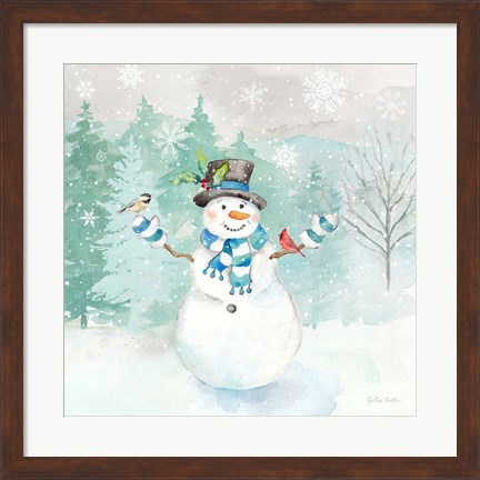 Framed Let it Snow Blue Snowman I Print