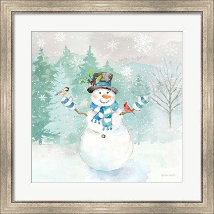 Framed Let it Snow Blue Snowman I Print