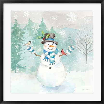 Framed Let it Snow Blue Snowman I Print