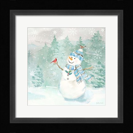 Framed Let it Snow Blue Snowman II Print