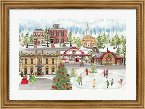 Framed Christmas Village landscape Print