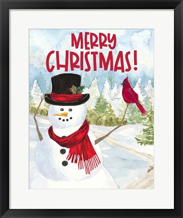Framed Snowman Christmas portrait I Print