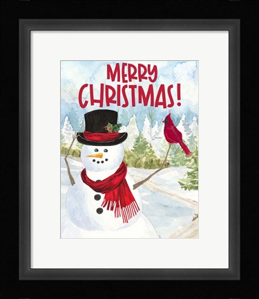 Framed Snowman Christmas portrait I Print