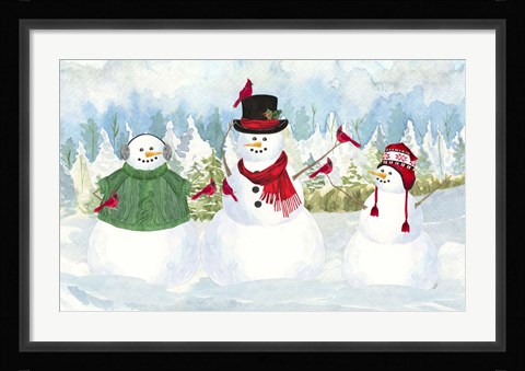 Framed Snowman Christmas landscape Print
