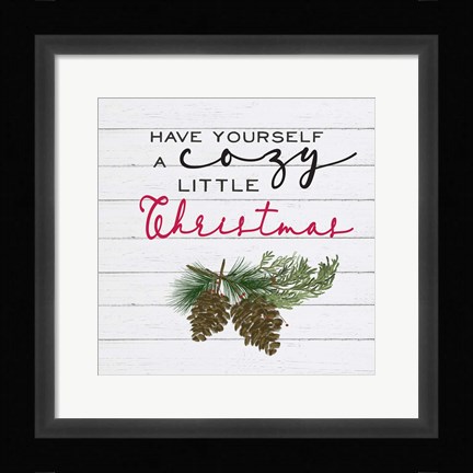 Framed Cozy Christmas I Pine cones Print