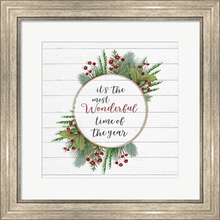 Framed Cozy Christmas Wreath II Print