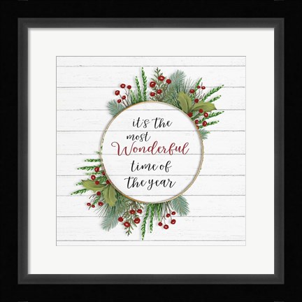 Framed Cozy Christmas Wreath II Print