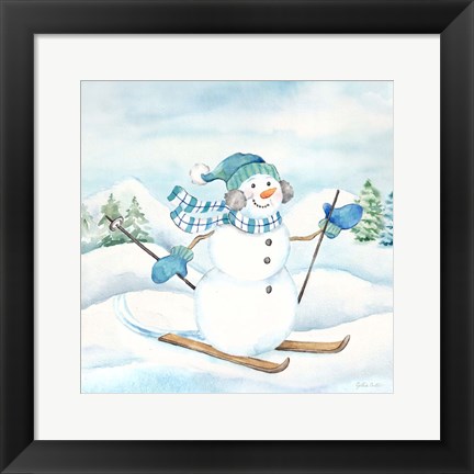 Framed Let it Snow Blue Snowman III Print