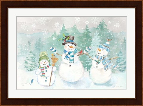 Framed Let it Snow Blue Snowman landscape Print