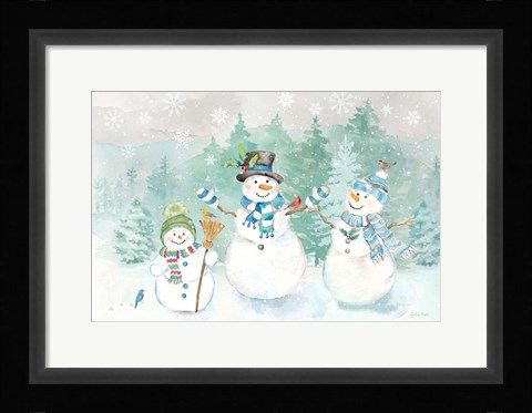 Framed Let it Snow Blue Snowman landscape Print
