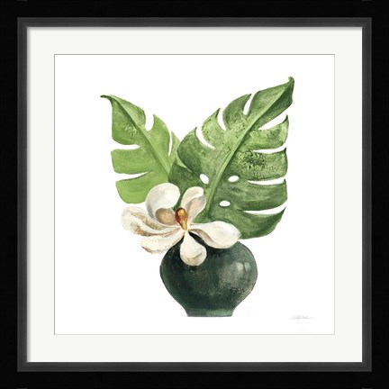 Framed Tropical Leaves II on White Print