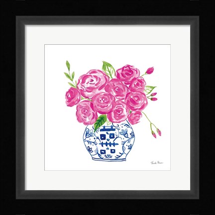 Framed Chinoiserie Roses on White II Print