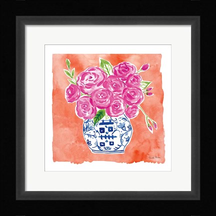 Framed Chinoiserie Roses II Print