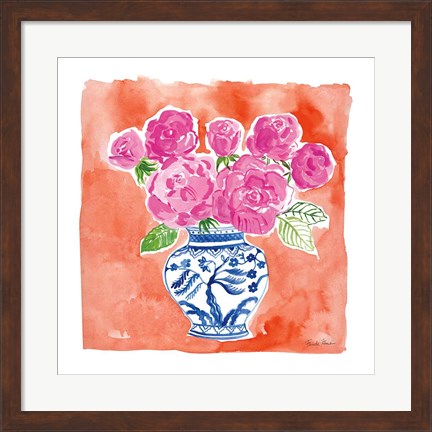 Framed Chinoiserie Roses I Print