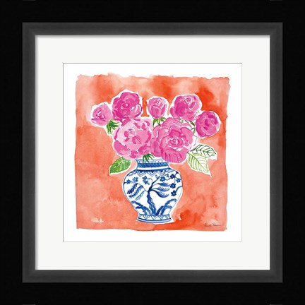 Framed Chinoiserie Roses I Print